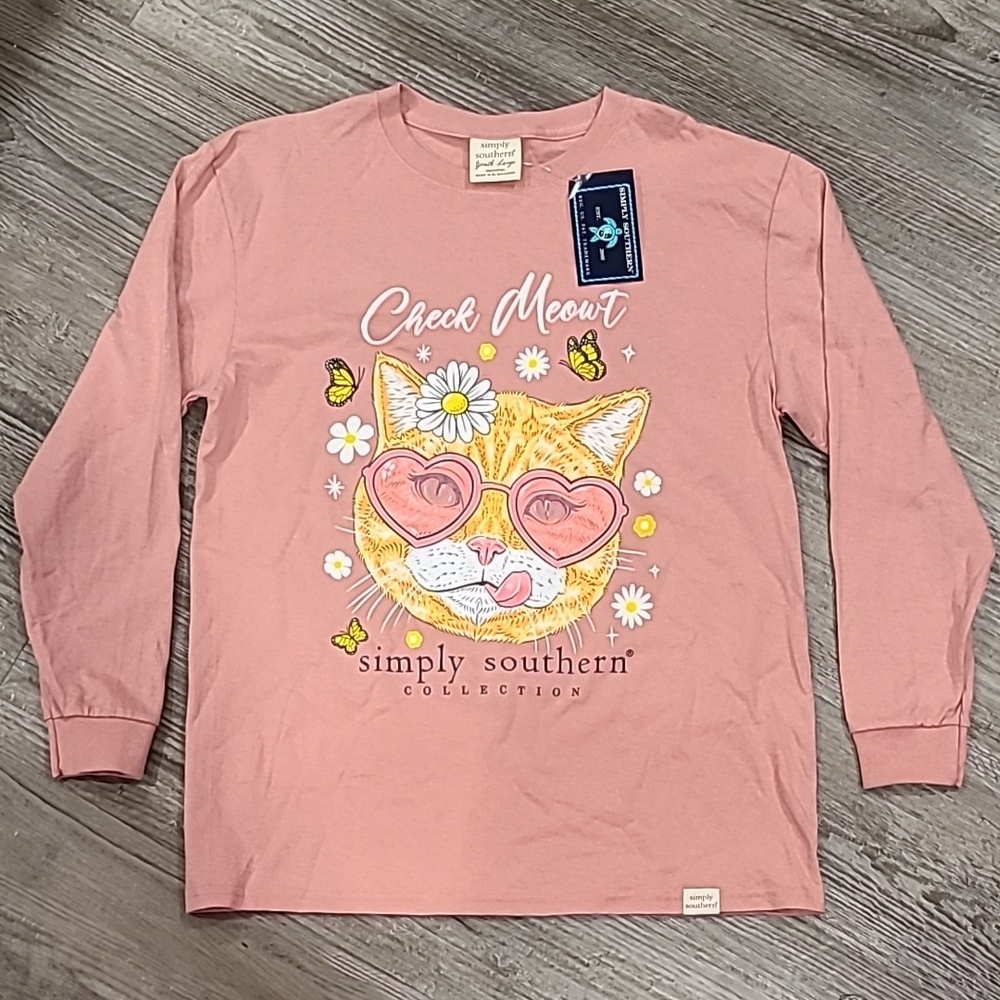Simply Southern Pink Cat Graphic Long Sleeve Shirt